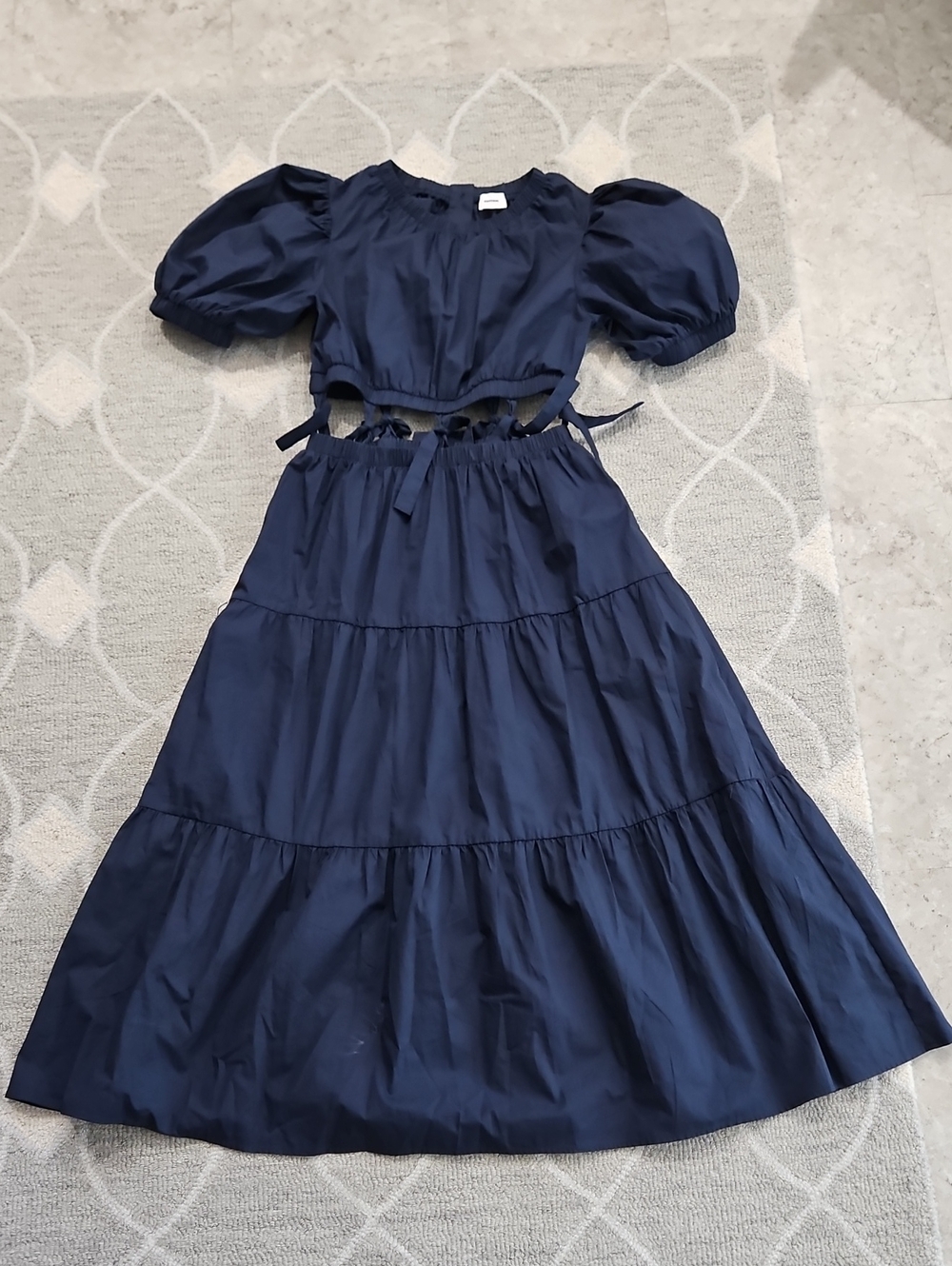 AUREUM Navy Puff-Sleeve Maxi Two-Piece Dress Set